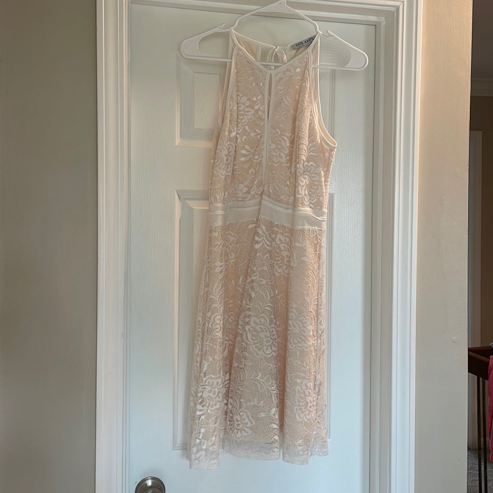 White & cream tie neck dress